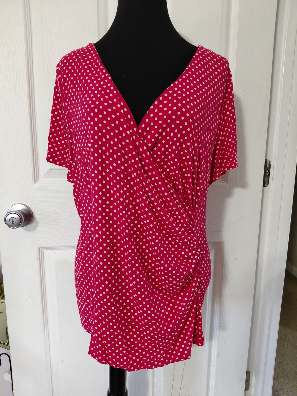 Talbots Pink White Polka Dot Wrap-Front Tunic
